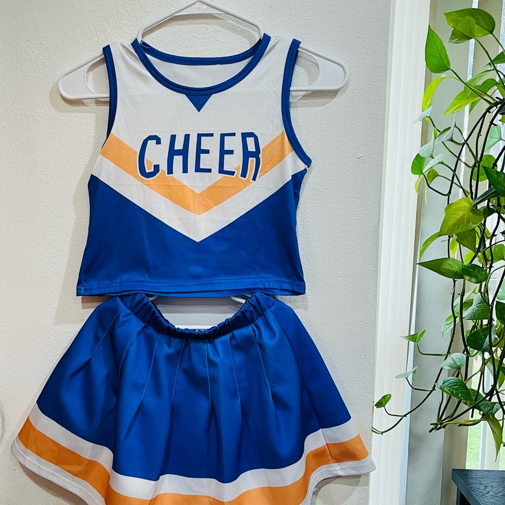 Blue & White Cheerleading Top and Skirt Set (Girls 7/8)